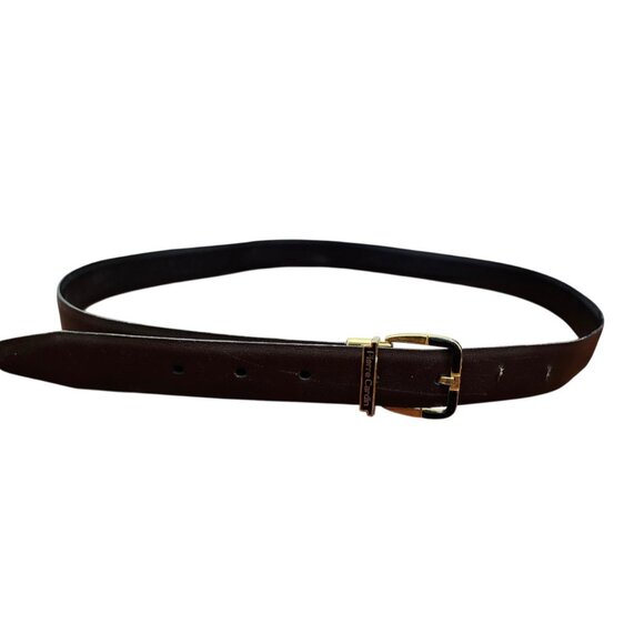 Pierre Cardin Size 36 Leather Belt Reversible Black Brown Gold Buckle - Picture 3 of 8